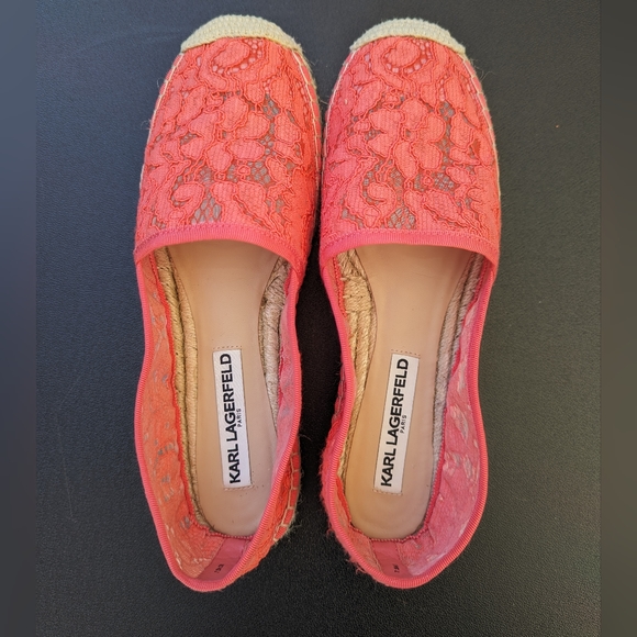 NWOT 7.5M Karl Lagerfeld Alexa Coral Lace  Espadrilles - Picture 2 of 8